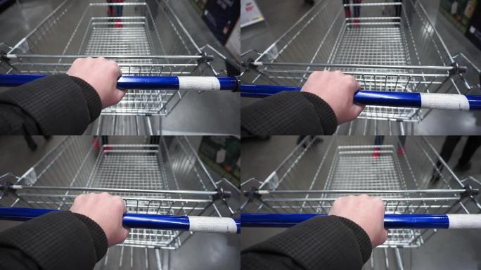 大卖场中的客户滚动购物车pov视频