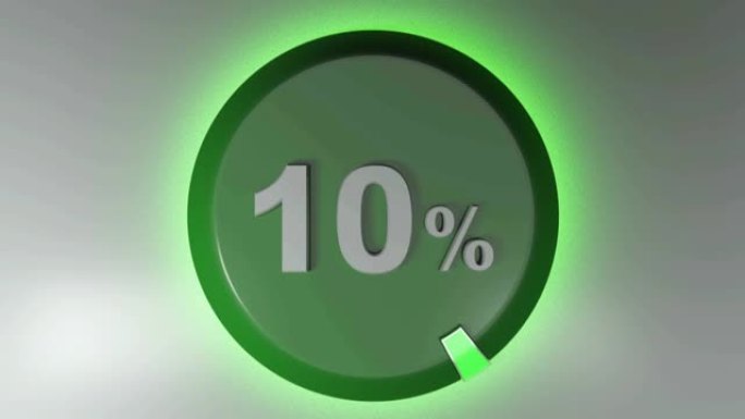 10% 绿色圆形标志与旋转光标-3D渲染视频剪辑