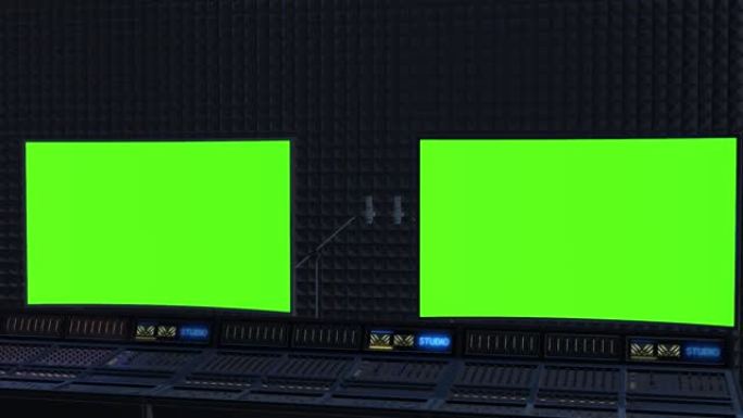 带有绿色屏幕的技术录音棚混音器