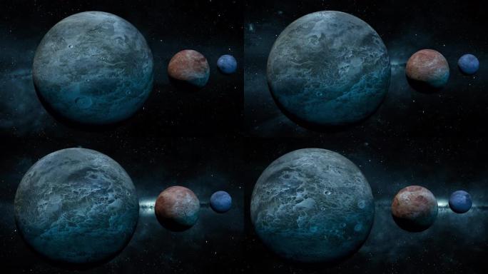 在外层空间中近距离旋转的多个行星