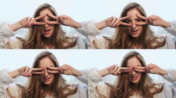 长发有趣的女孩。