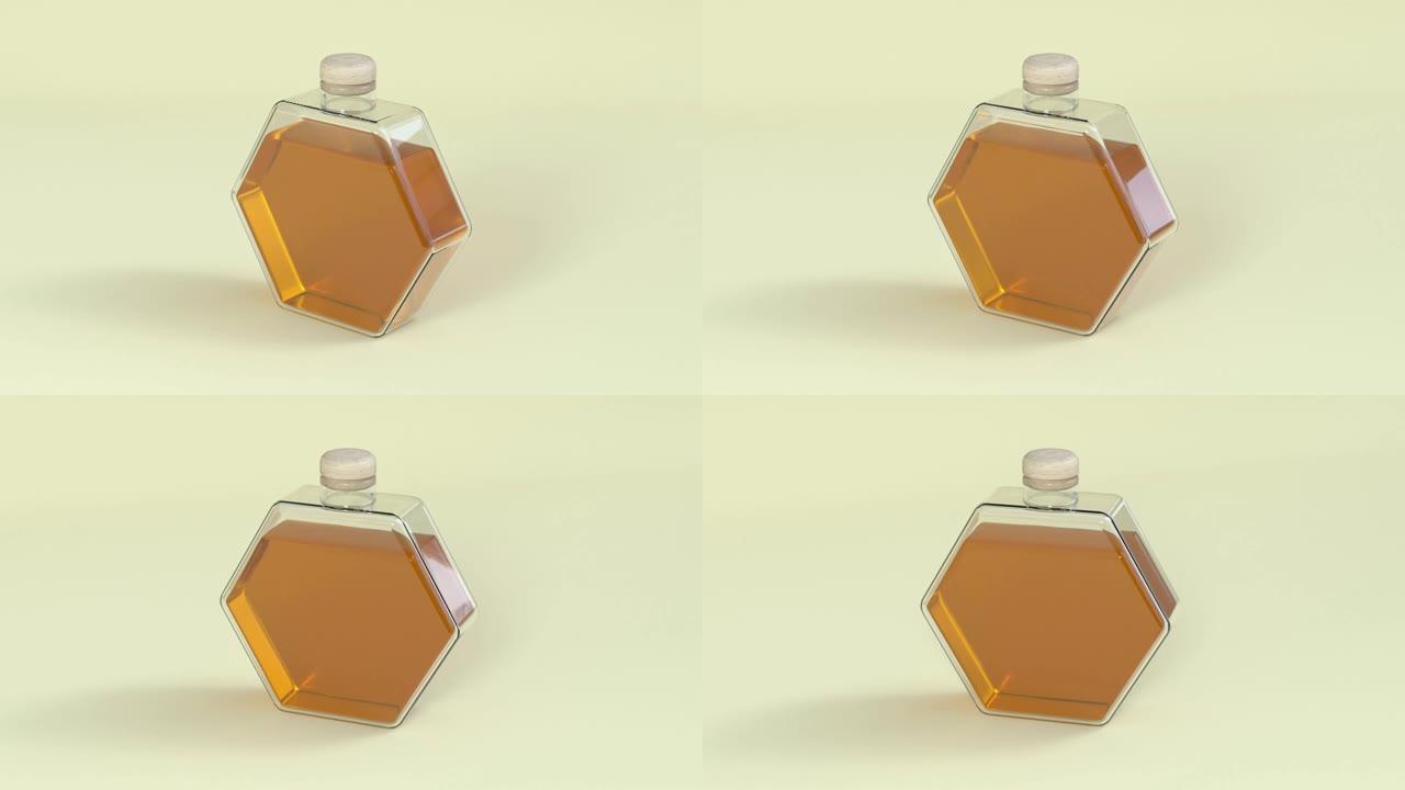 清晰六角形蜂蜜瓶3d渲染运动