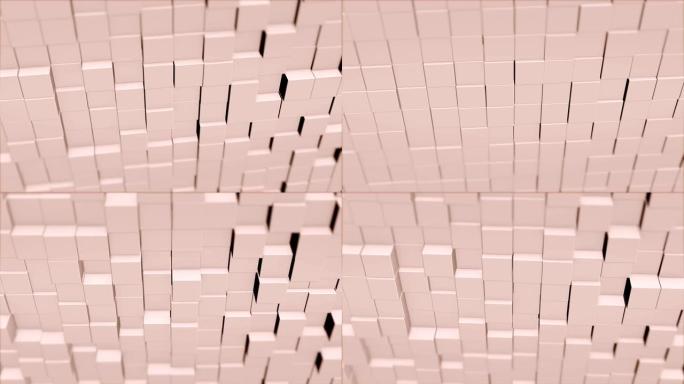 由浅粉色阴影的立方体组成的墙的动画，前后混乱地移动。