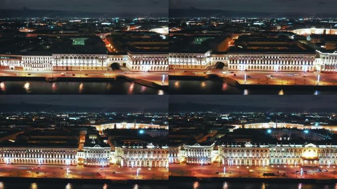 俄罗斯圣彼得堡皇宫堤防的冬宫或冬宫鸟瞰图