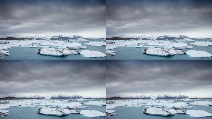 冰岛，Jokulsarlon泻湖，美丽的寒冷景观4k冰岛冰川泻湖湾的延时。4K Timelaspe