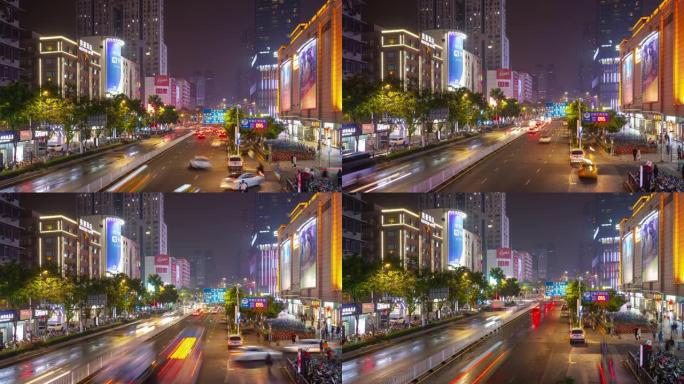 夜间照明南京市市区交通街步行桥延时全景4k中国