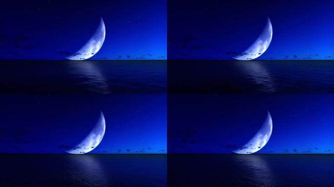 月牙形的夜海海上明月自然风景超大月亮