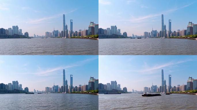 美丽的上海城市景观，蓝天背景，4k镜头，延时视频，b滚动镜头。