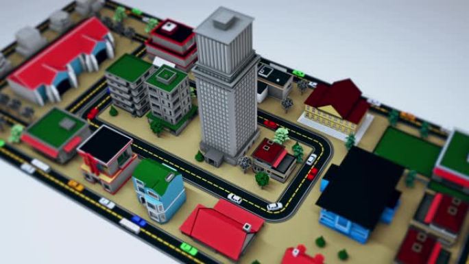 汽车城市的等距场景。街道上的汽车交通3d动画