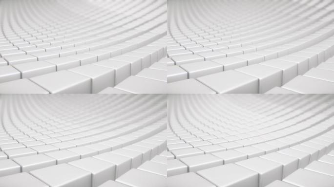 白色3D立方排列全帧有动画旋转和扭转偏移平滑白色清晰的色彩情绪色调与3d渲染。