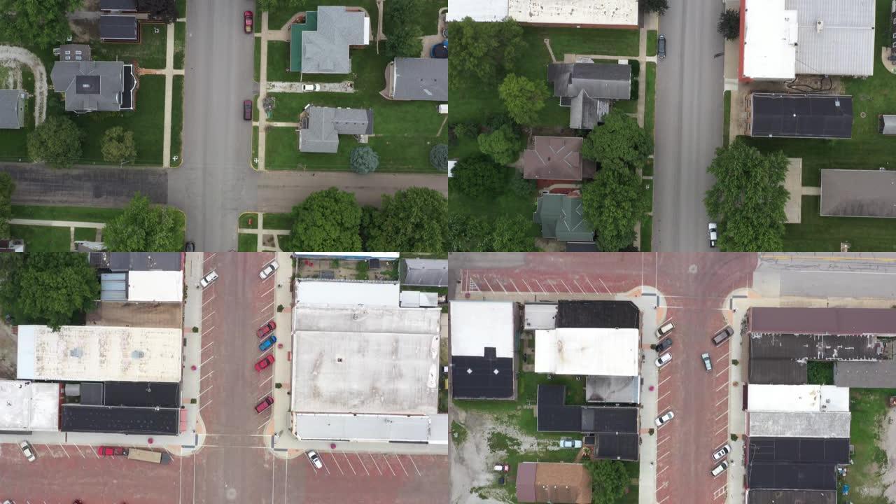 美国爱荷华州核桃市住宅至商业区俯视图