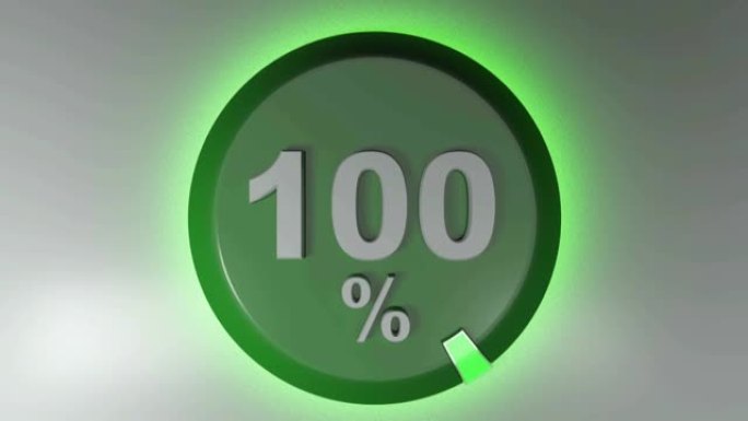 100% 绿色圆形标志与旋转光标-3D渲染视频剪辑