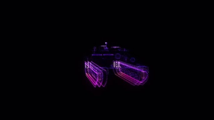 坦克RGB全息线框。漂亮的3D动画在一个黑色的背景无缝循环的未来项目