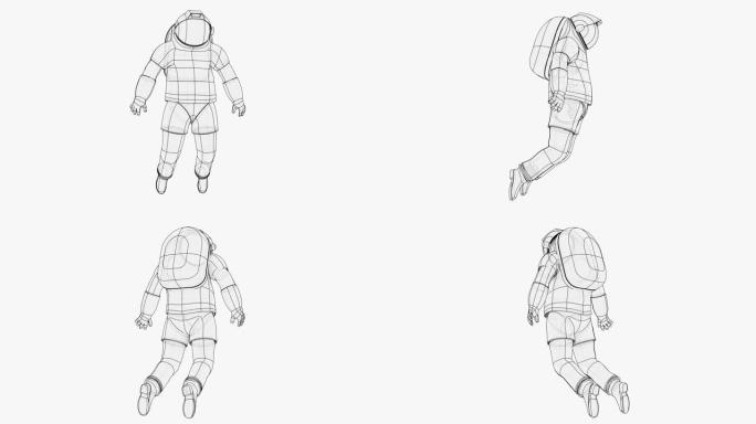 3D宇航员视频概念。线框样式