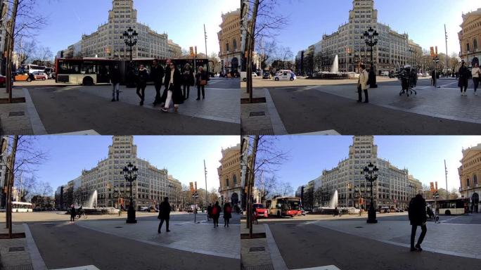 西班牙巴塞罗那-2020年2月5日。延时GoPro城市景观