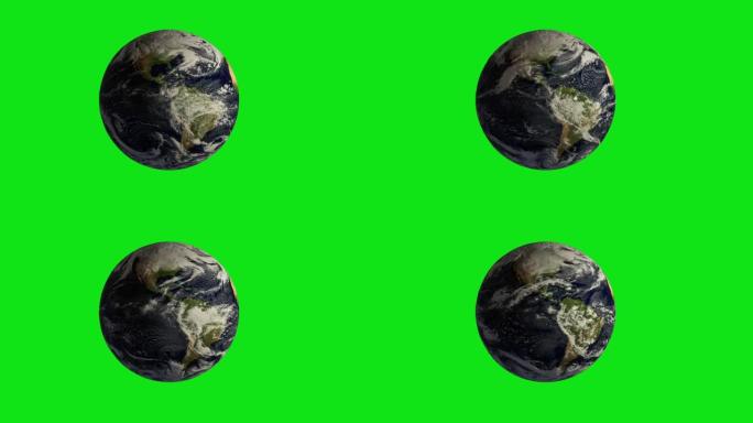 带有动画延时云的地球行星，绿色屏幕Chromakey