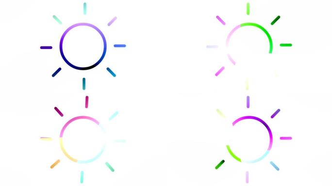 彩色闪烁的霓虹灯圆圈在螺旋中穿越的抽象动画。动画。丰富多彩的抽象