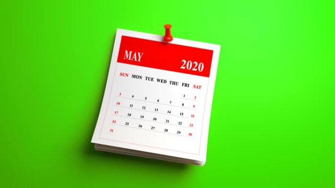 循环五月月份页面日历2020年在绿色背景