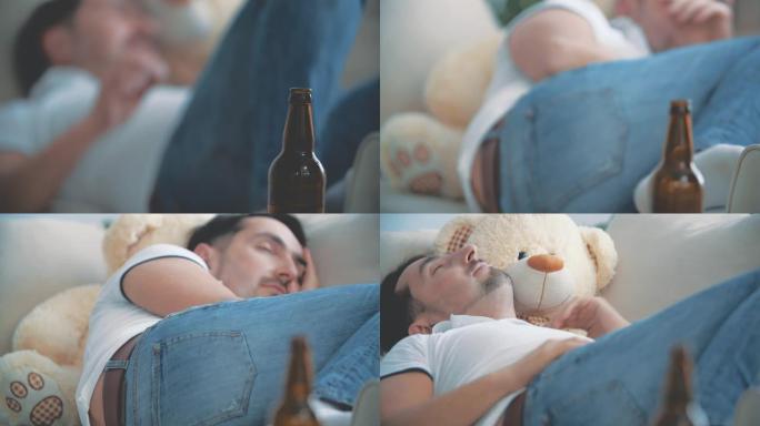 一个男人在离婚后开始在4k慢动作视频中喝酒。