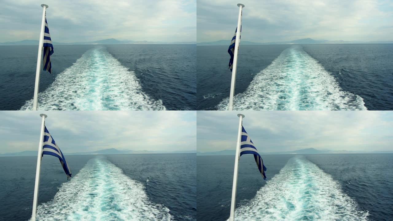 移动船只尾部的希腊螺丝旗