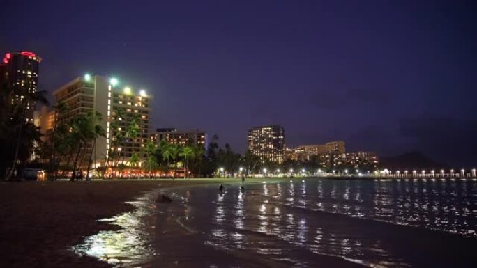 美国HI檀香山黄昏的威基基海滩