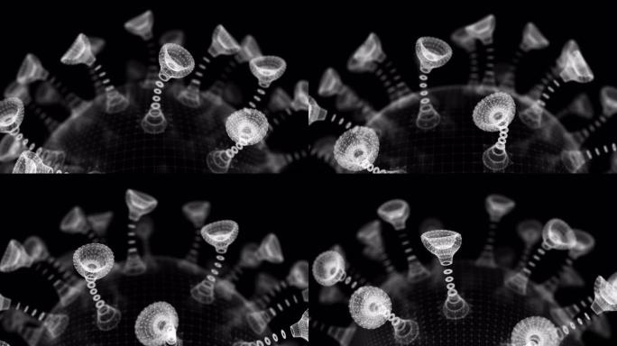 滚动冠状病毒; 循环新型冠状病毒肺炎动画，黑色背景