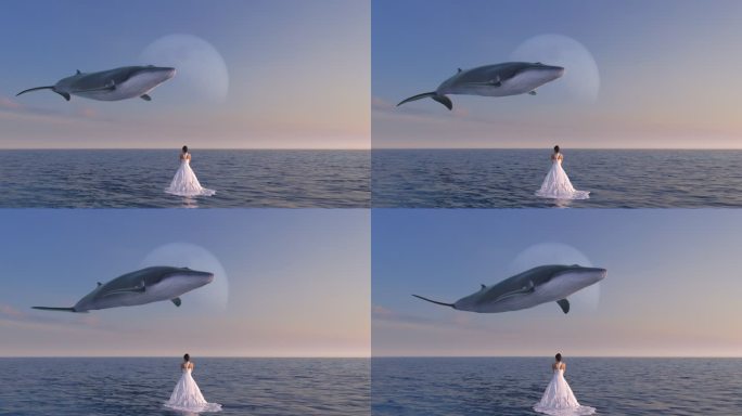 鲸鱼在海边飞翔 4k