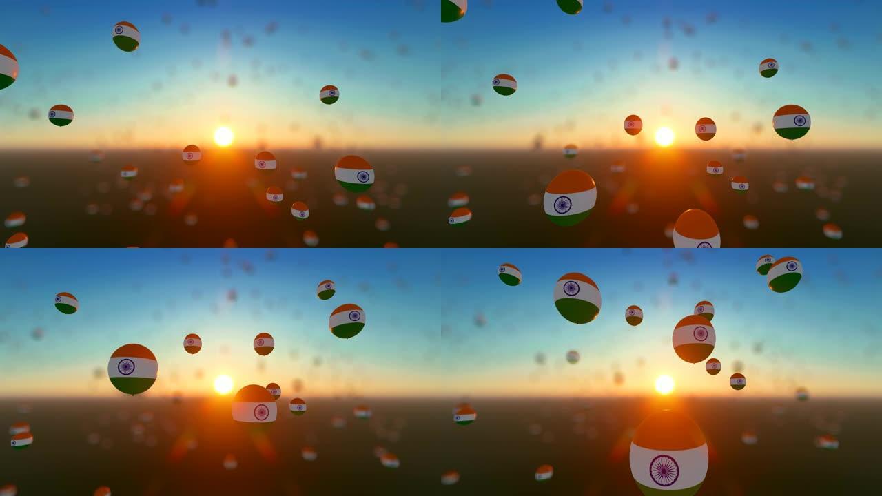 飘扬着印度国旗的气球