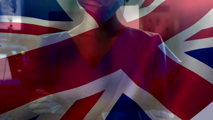 冠状病毒大流行期间背景为医护人员的英国国旗动画