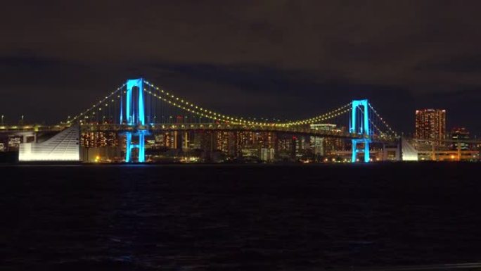 彩虹桥的夜景，由蓝色照亮/对医务人员的支持和感激