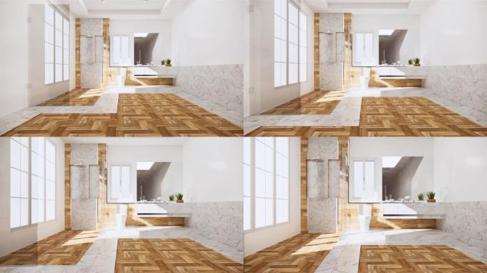禅宗设计厕所瓷砖墙壁和地板-日本风格。3D渲染