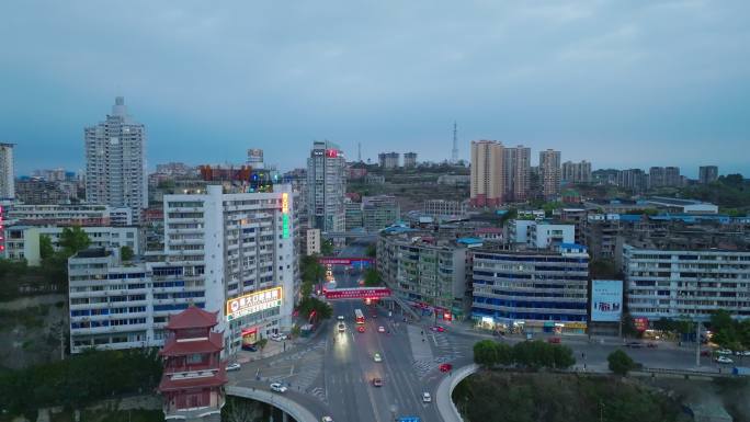 航拍内江市沱江夜景