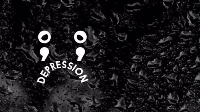 几个动画分号，看起来像一张悲伤的脸，背景上有雨。抑郁概念。