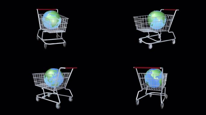 买卖行星的概念。地球仪符号在食物篮子里。动画3d图标。工商行业。今天的实际商品。