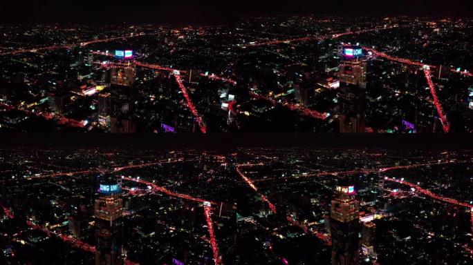 空中拍摄曼谷市白轭二号塔夜间