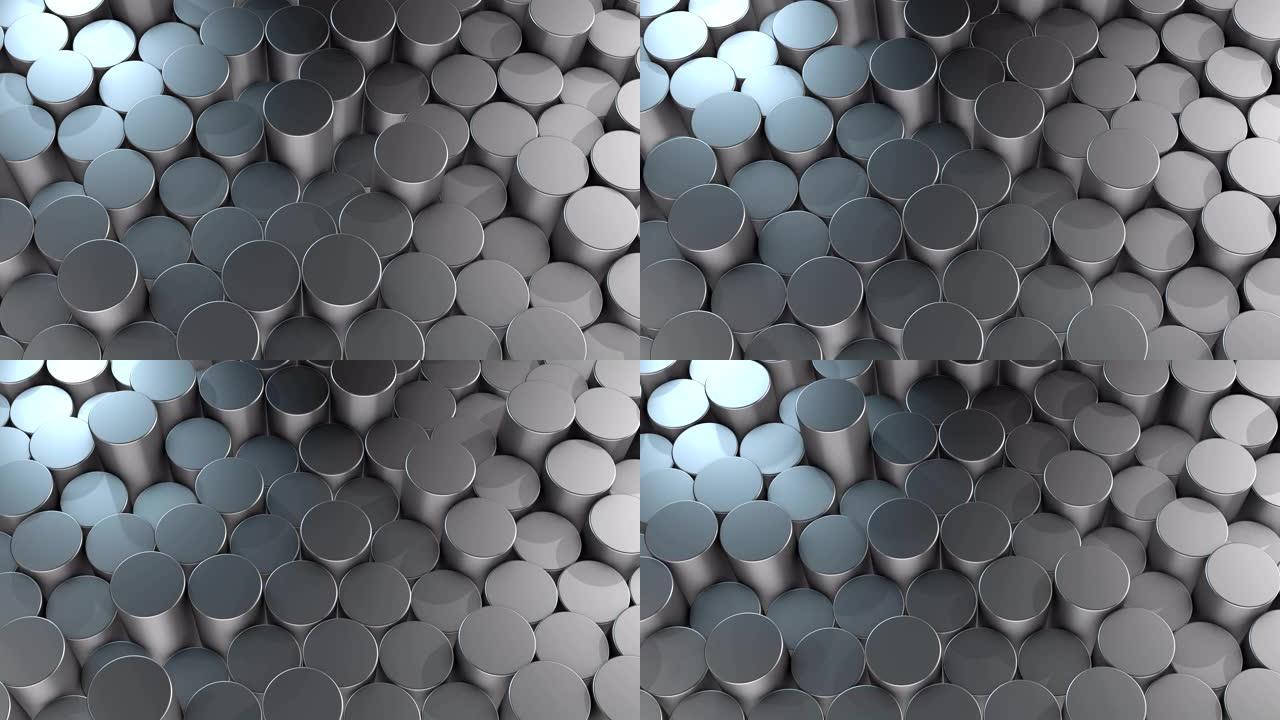 虚拟空间中的抽象圆柱几何铝表面