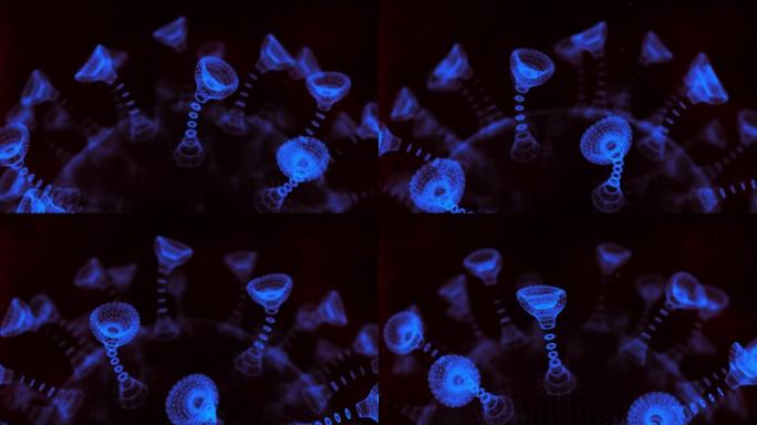 滚动冠状病毒; 霓虹蓝，循环新型冠状病毒肺炎动画