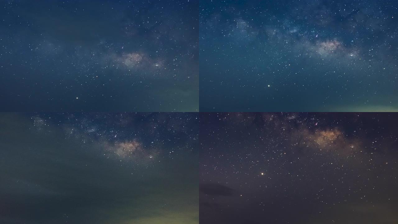 银河系时间流逝南邦泰国，宇宙星系银河系时间流逝，自然蓝色，暗银河系，星系视图，恒星线，天空背景上的延