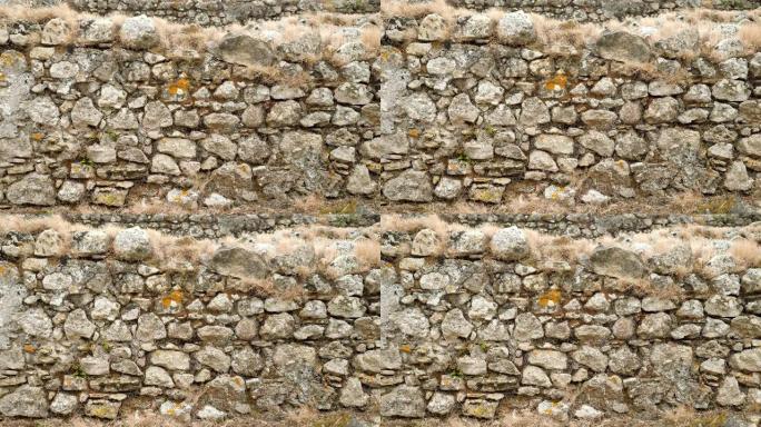 希腊建筑旧石墙的中景。4K