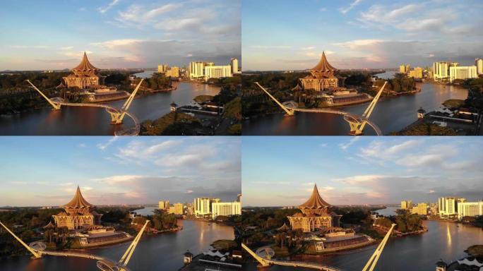 沙捞越立法大楼或称为“Dewan Undangan Negeri沙捞越”的电影航拍