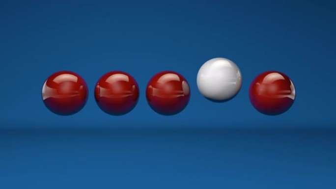 4个红球和一个蓝色背景上的白色3D动画