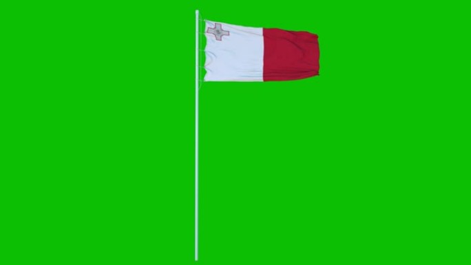 马耳他旗迎风飘扬在绿色屏幕或色键背景上。4 k的动画