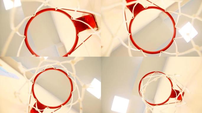 相机在红色篮球架下快速转白网
