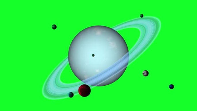天王星行星和太空中的旭日。星星和太阳耀斑，蓝色，美丽的行星与环正在旋转。逼真的3D渲染。