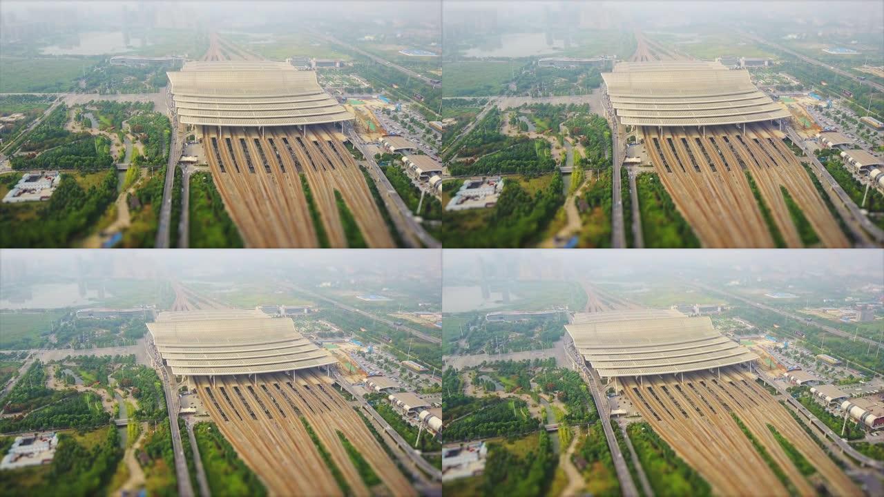 晴天武汉市著名火车站铁路航空全景4k倾斜换挡中国