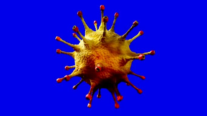 3D渲染，冠状病毒细胞新型冠状病毒肺炎流感在背景上流动，色度键蓝屏作为危险的流感毒株病例作为大流行医