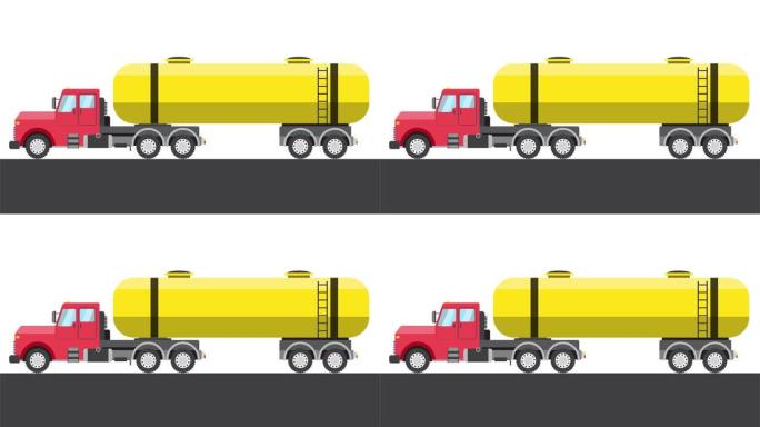 彩色平板汽油罐车的运动动画
