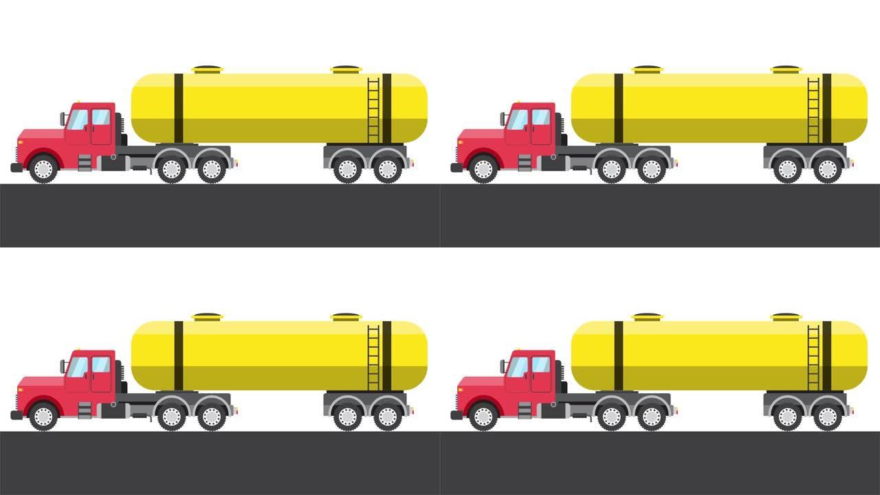 彩色平板汽油罐车的运动动画