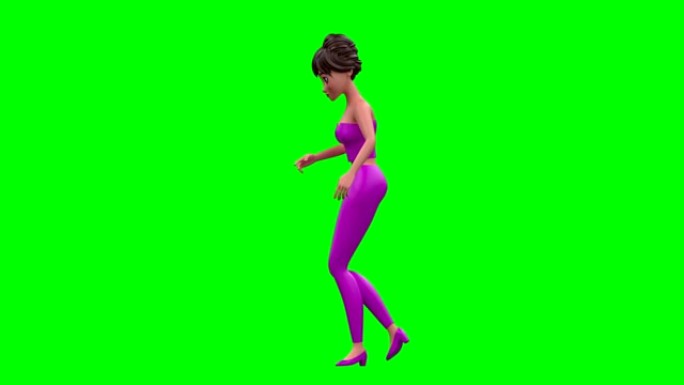 绿色屏幕上粉红色的3D循环跳舞女人