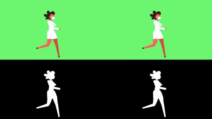 简笔画彩色象形图医生女人角色跑循环卡通动画